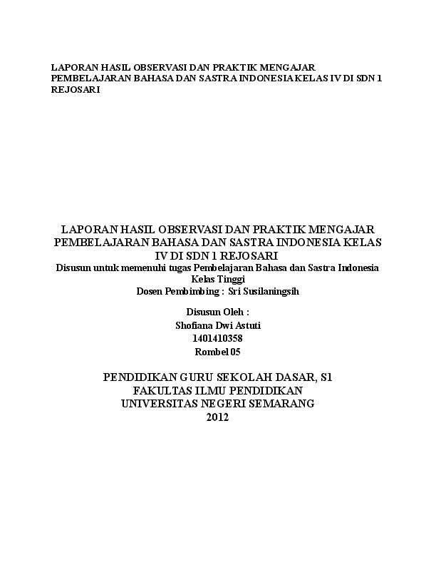 (DOC) LAPORAN HASIL OBSERVASI DAN PRAKTIK MENGAJAR  