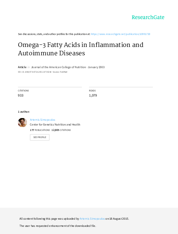 (PDF) Omega3 fatty acids in inflammation and autoimmune diseases