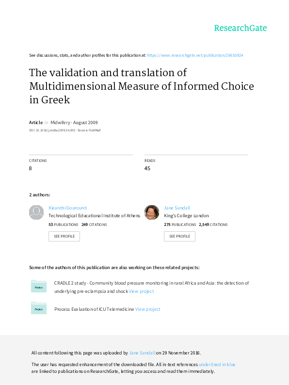 (PDF) The validation and translation of Multidimensional Measure of