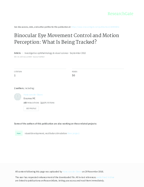 (PDF) Binocular Eye Movement Control and Motion Perception What Is