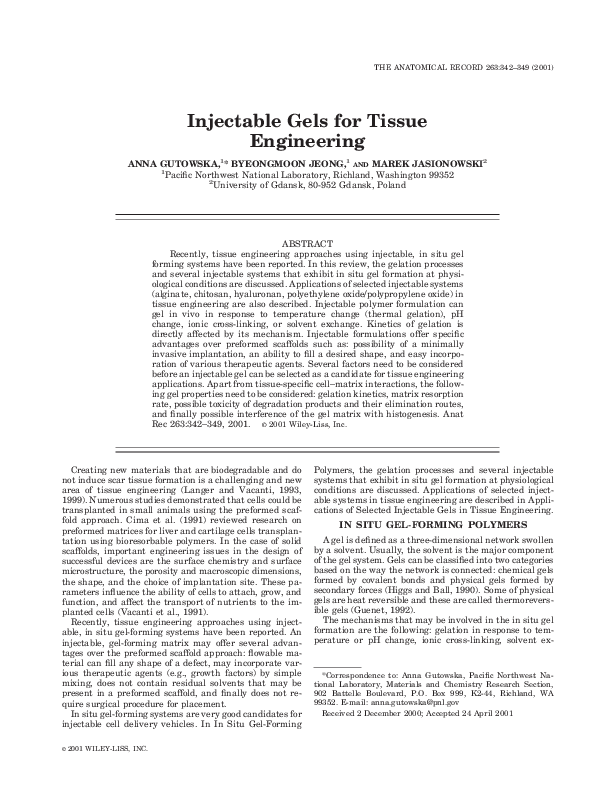 (PDF) Injectable gels for tissue engineering