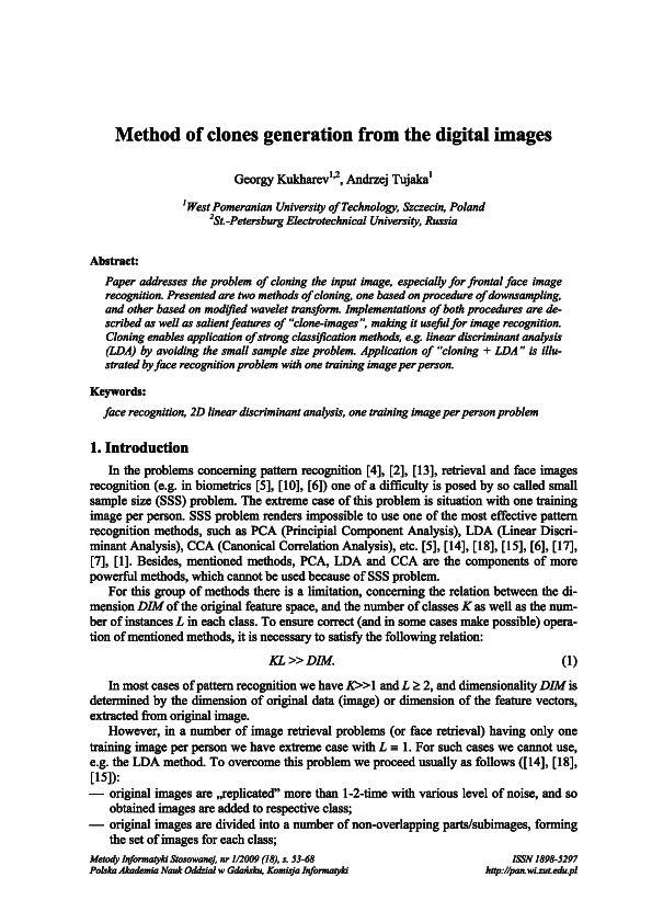 (PDF) Method of clones generation from the digital images
