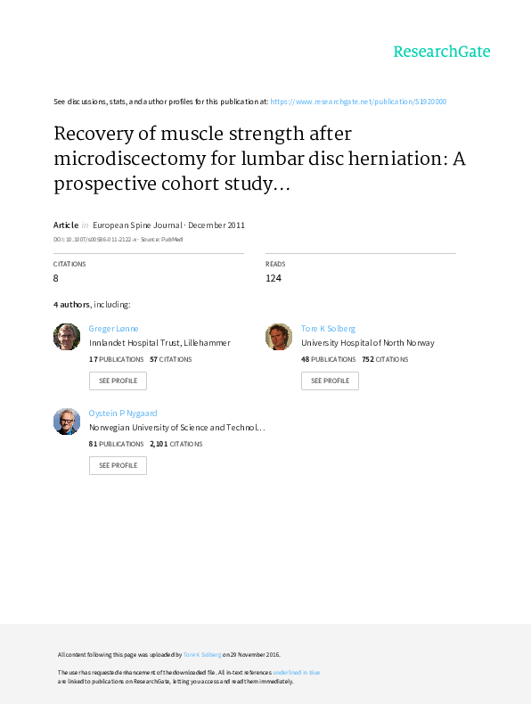 (PDF) Recovery of muscle strength after microdiscectomy for lumbar disc