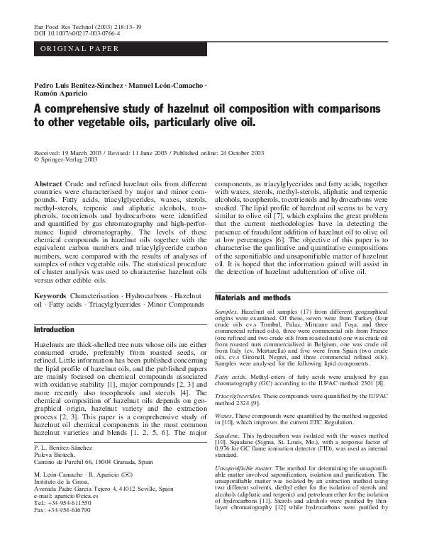 (PDF) A comprehensive study of hazelnut oil composition with
