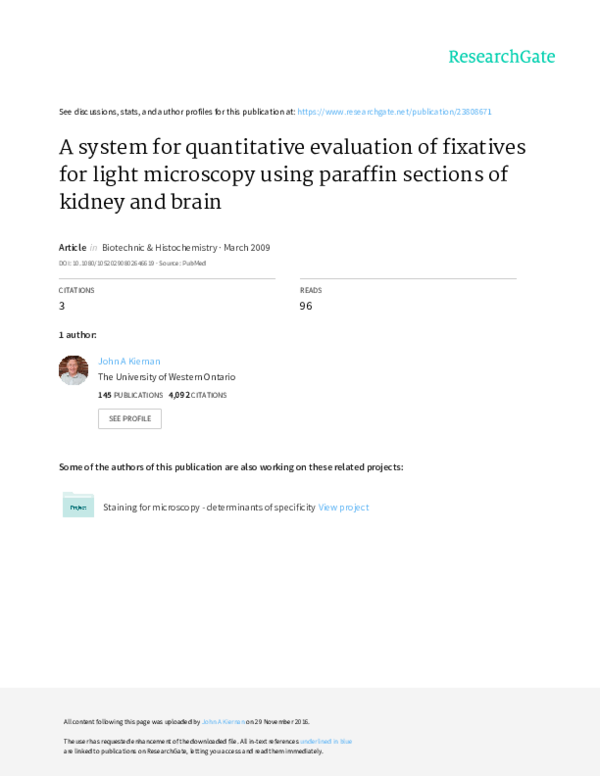 (PDF) A system for quantitative evaluation of fixatives for light