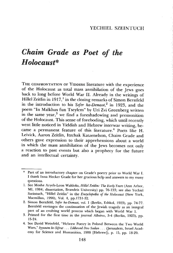 Non様 PDF) Chaim Grade as Poet of the Holocaust