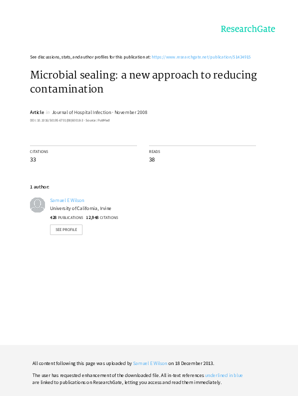 (PDF) Microbial sealing: a new approach to reducing contamination