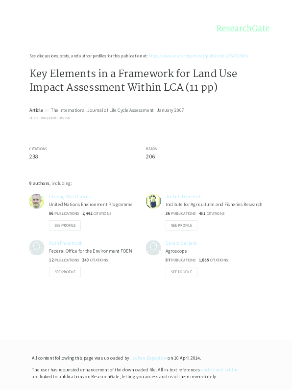 (PDF) Key Elements in a Framework for Land Use Impact Assessment Within ...