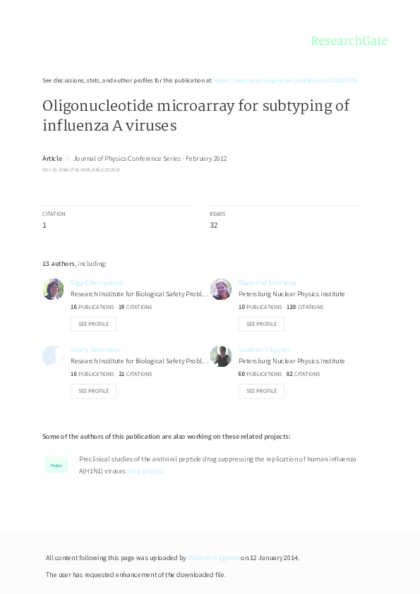 (PDF) Oligonucleotide microarray for subtyping of influenza A viruses