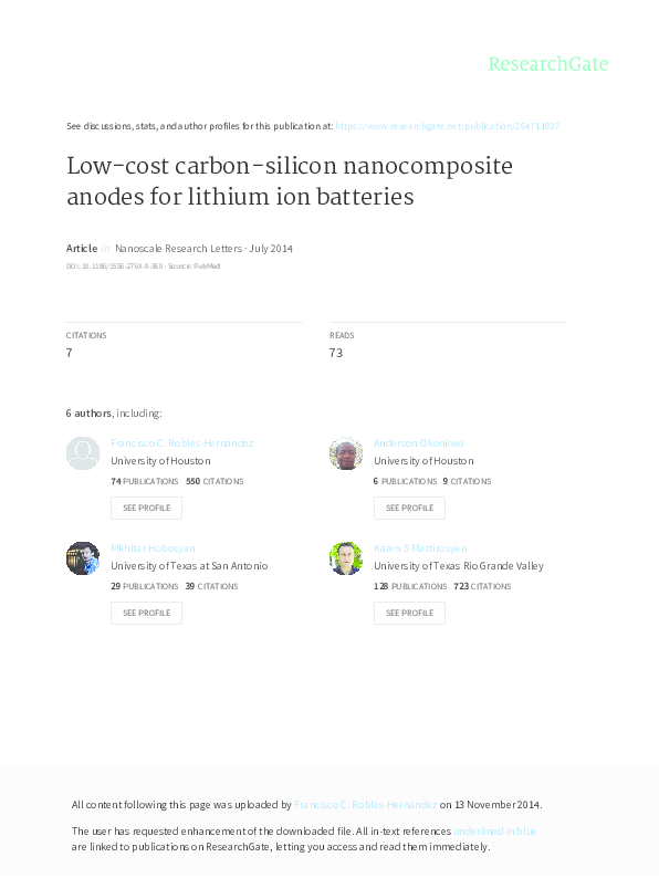 (PDF) Low-cost carbon-silicon nanocomposite anodes for lithium ion ...