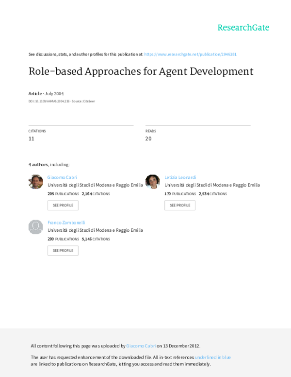 (PDF) Role-Based Approaches for Agent Development