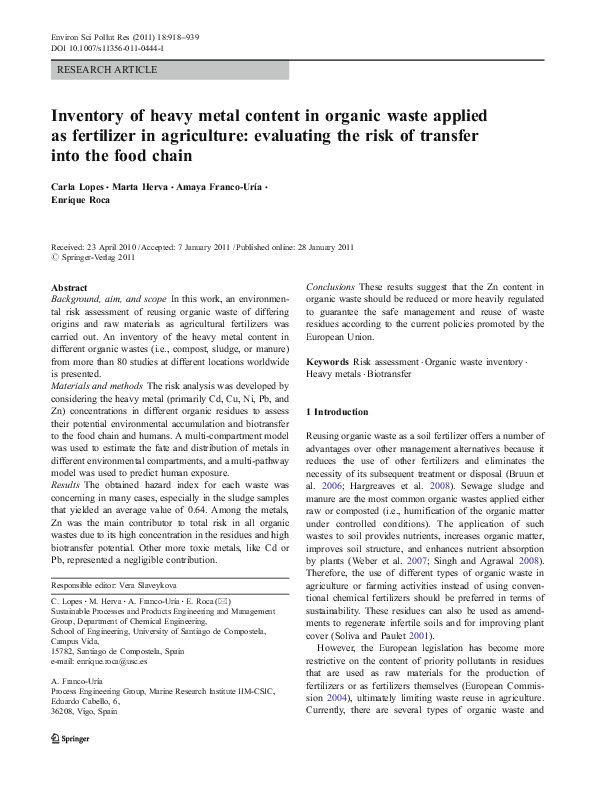 (PDF) Inventory of heavy metal content in organic waste applied as ...