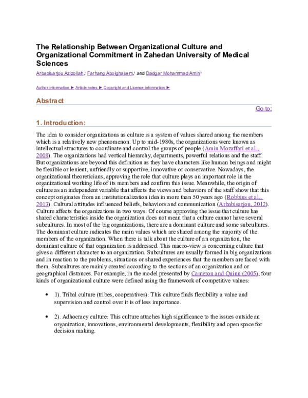 (DOC) The Relationship Between Organizational Culture and ...