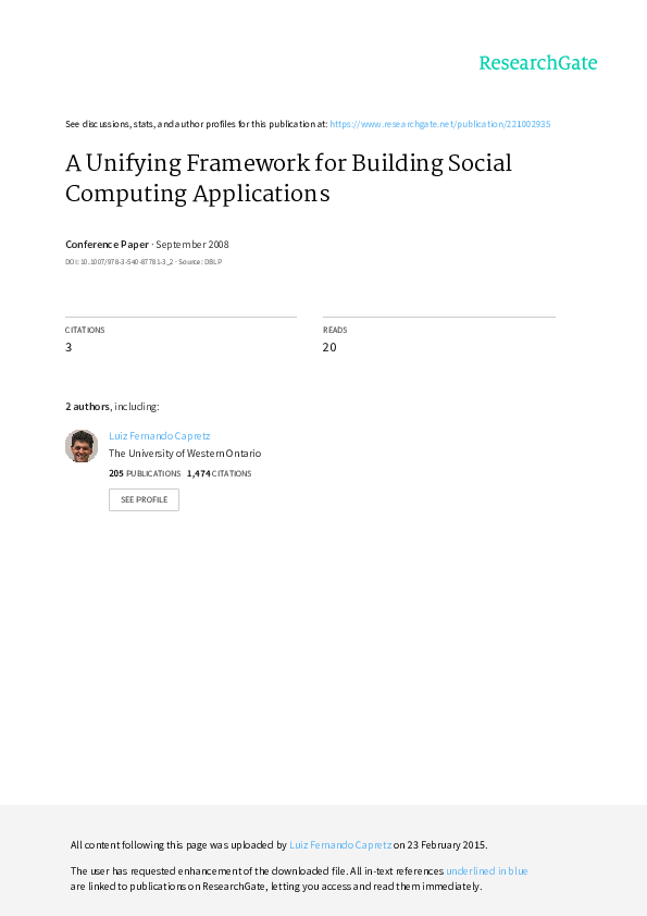 (PDF) A unifying framework for building social computing applications