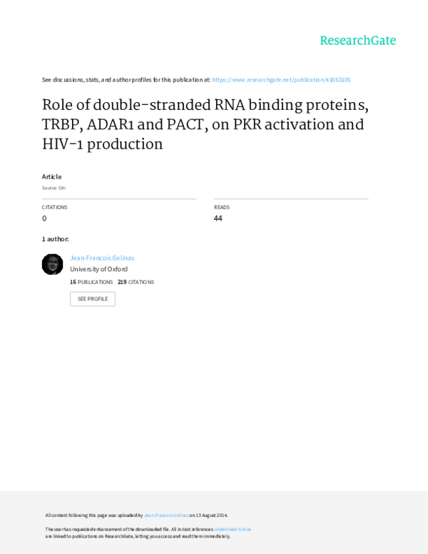 (PDF) Role of double-stranded RNA binding proteins, TRBP, ADAR1 and ...