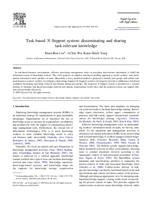(PDF) Task-based K-Support system: disseminating and sharing task ...