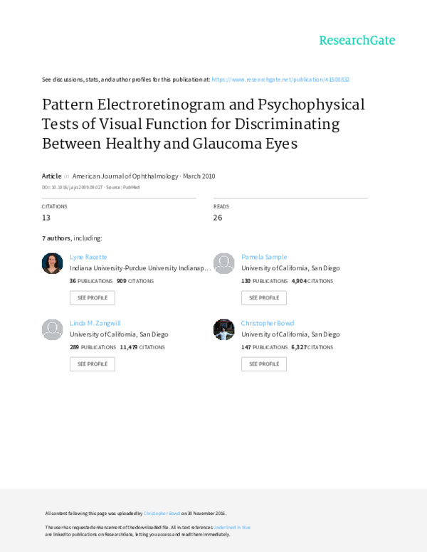 (PDF) Pattern electroretinogram and psychophysical tests of visual ...