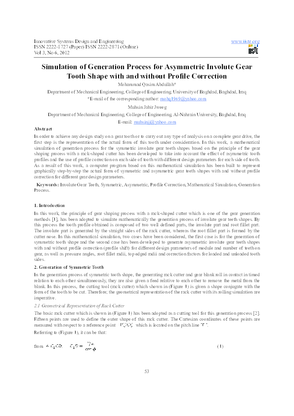 (PDF) Simulation of Generation Process for Asymmetric Involute Gear ...