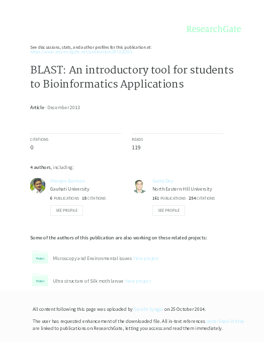 (PDF) BLAST: An introductory tool for students to Bioinformatics ...