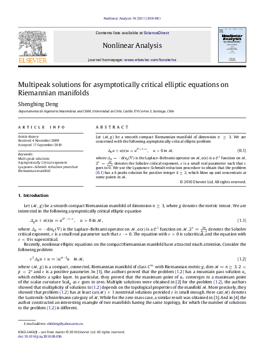 (PDF) Multipeak solutions for asymptotically critical elliptic ...