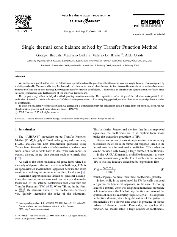 (PDF) Single thermal zone balance solved by Transfer Function Method