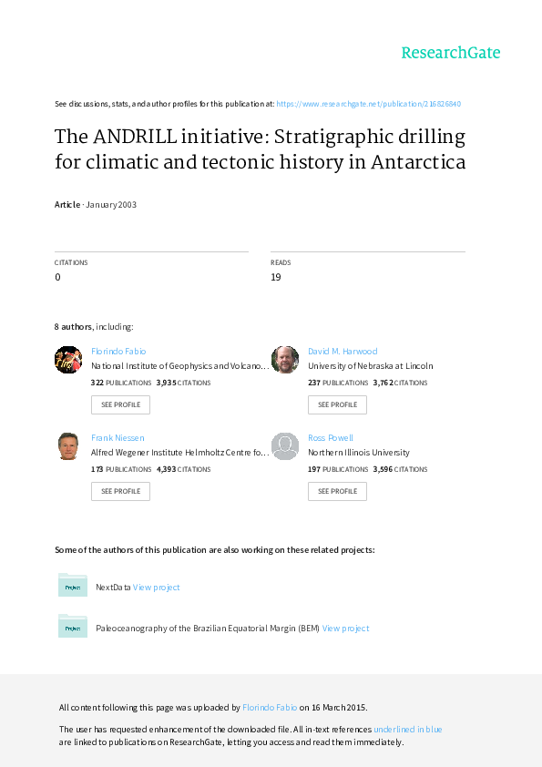 (PDF) The ANDRILL Initiative: Stratigraphic Drilling for Climatic and ...