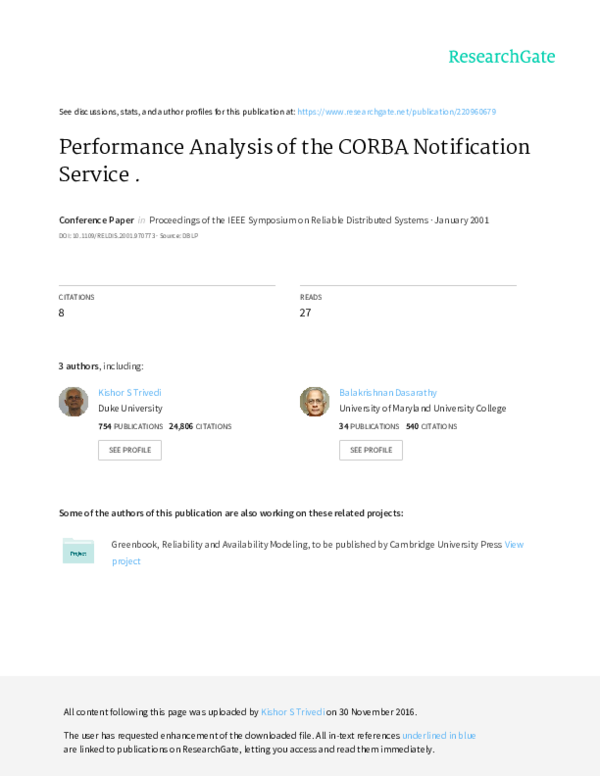 (PDF) Performance Analysis of the CORBA Notification Service