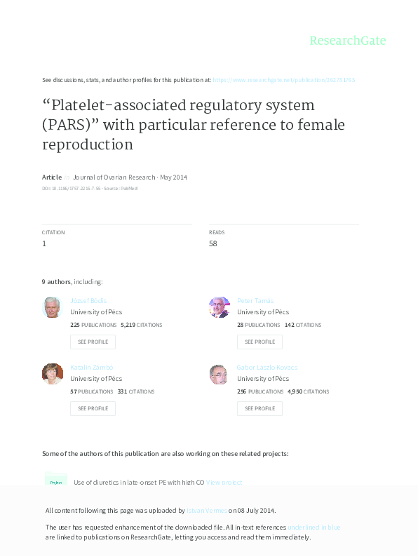 (PDF) “Platelet-associated regulatory system (PARS)” with particular ...