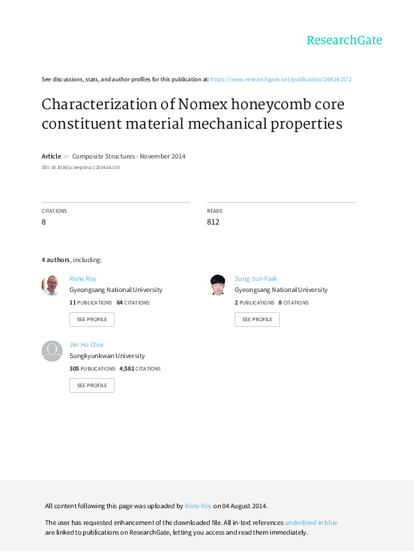 (PDF) Characterization of Nomex core constituent material