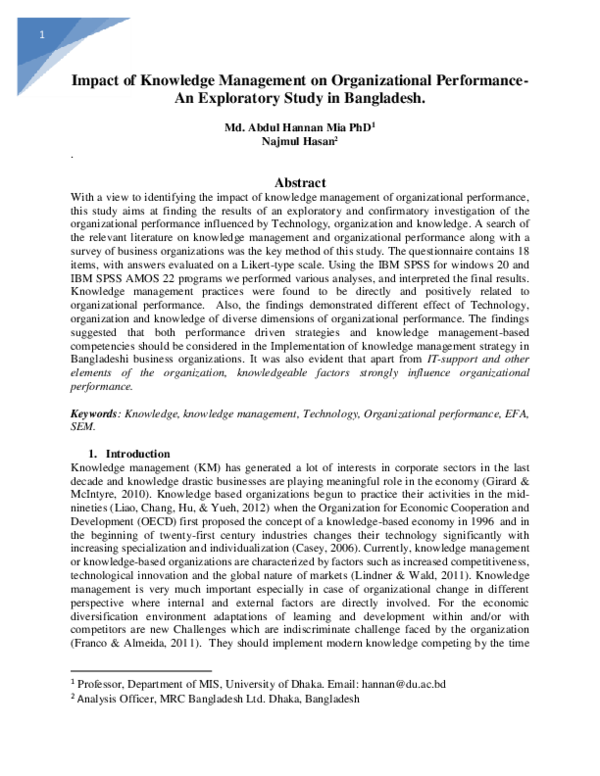 (PDF) Impact of Knowledge Management on Organizational Performance- An ...