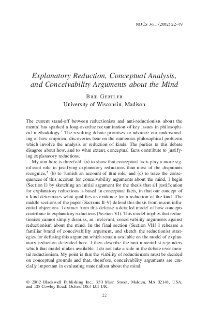 (PDF) Explanatory Reduction, Conceptual Analysis, and Conceivability ...