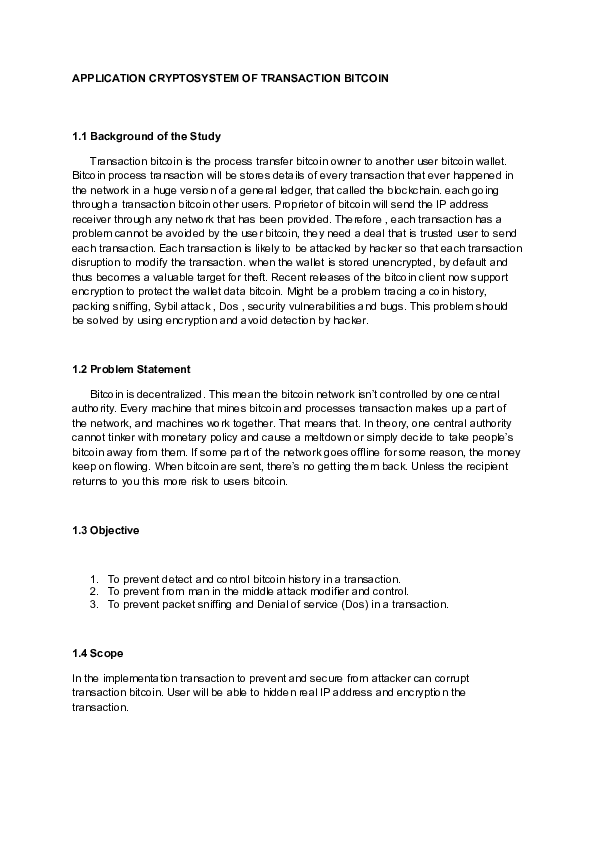 (DOC) Application cryptosystem of transaction bitcoin proposal