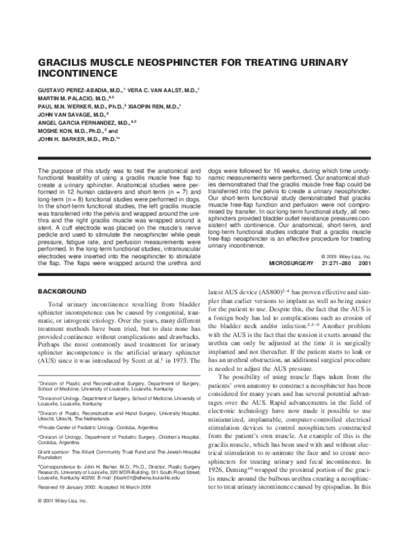 (PDF) GRACILIS MUSCLE TRANSPOSITION FOR TRAUMATIC ANAL INCONTINENCE A