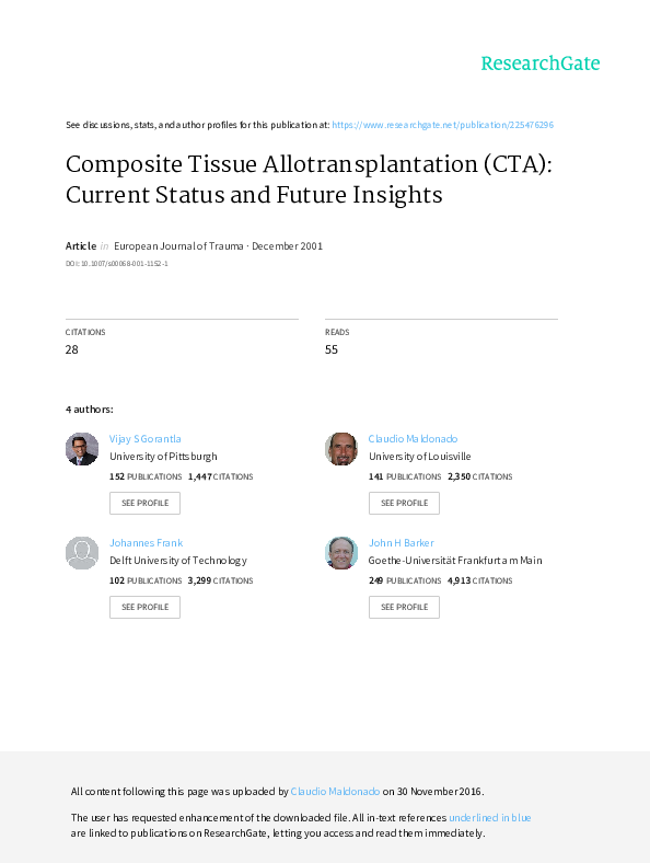 (PDF) Composite Tissue Allotransplantation (CTA) Current Status and