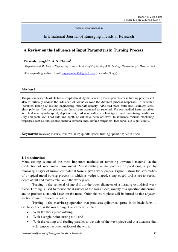 (PDF) A Review on the Influence of Input Parameters in Turning Process.pdf