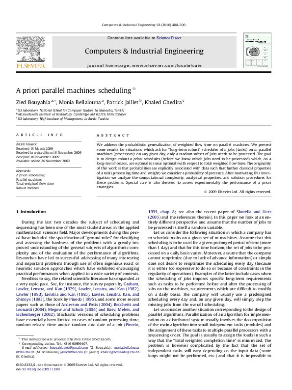 (PDF) A priori parallel machines scheduling