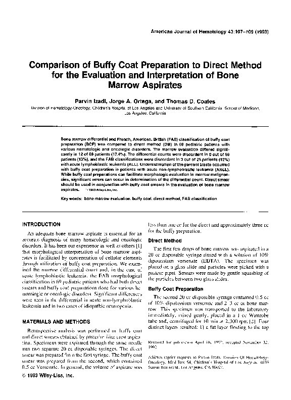 (PDF) Comparison of buffy coat preparation to direct method for the