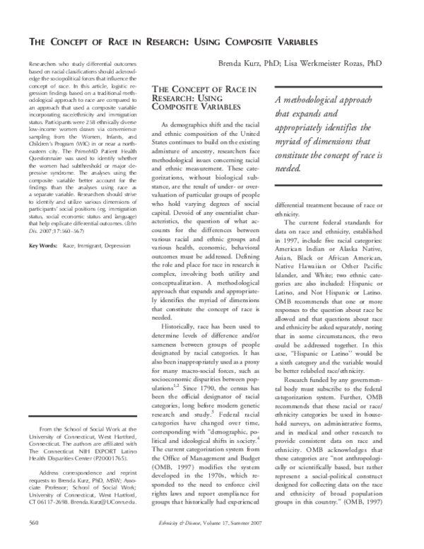  pdf the concept of race in research using composite variables