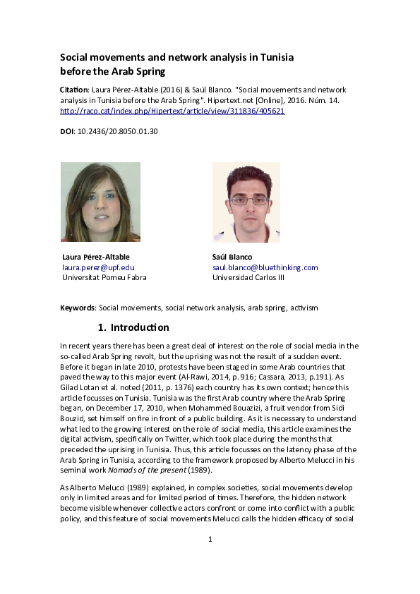 (PDF) Social movements and network analysis in Tunisia before the Arab ...