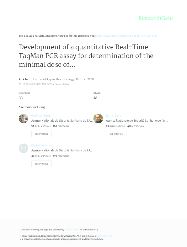(PDF) Development of a quantitative Real-Time TaqMan PCR assay for ...