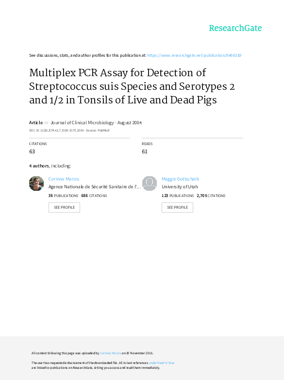 (PDF) Multiplex PCR Assay for Detection of Streptococcus suis Species ...