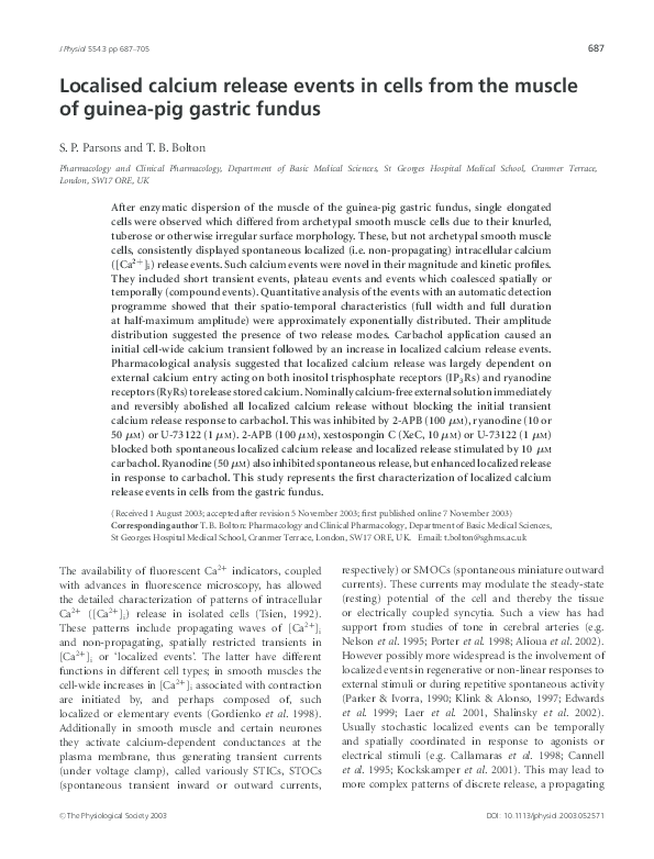 Picture of (PDF) Localised calcium release events in cells from the muscle of ...