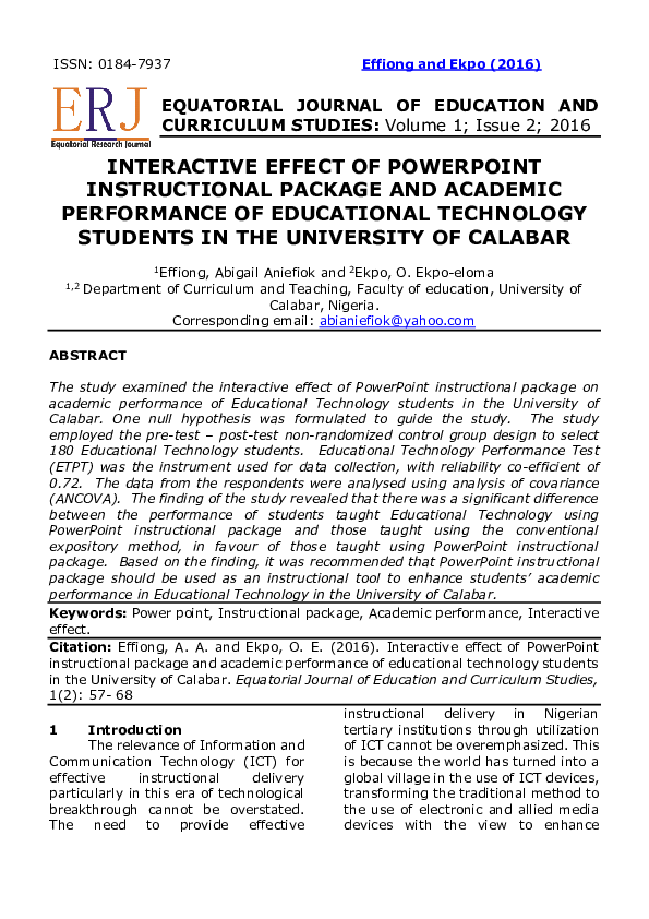 (PDF) INTERACTIVE EFFECT OF POWERPOINT INSTRUCTIONAL PACKAGE AND ...