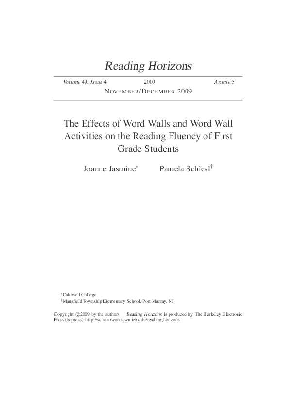 (PDF) The Effects of Word Walls and Word Wall Activities on the Reading