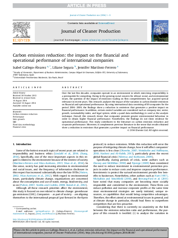 (PDF) Carbon emission reduction: the impact on the financial and ...