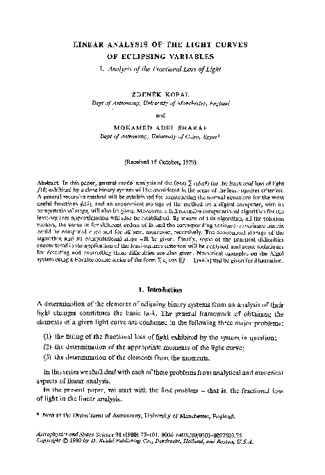 (PDF) Linear analysis of the light curves of eclipsing variables