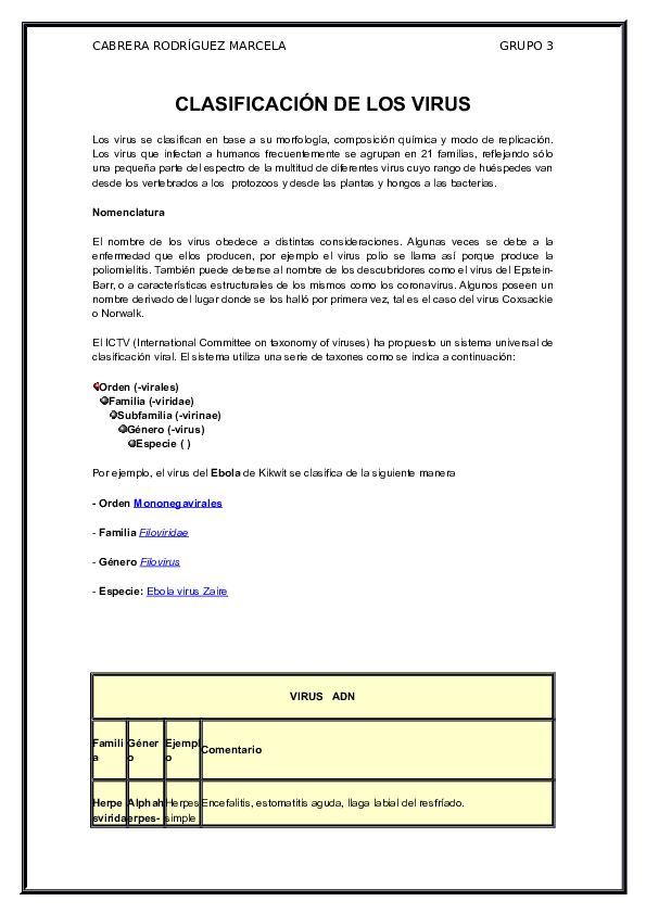 (DOC) CLASIFICACIÓN DE LOS VIRUS