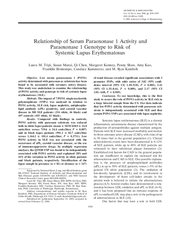 (PDF) Relationship of serum paraoxonase 1 activity and paraoxonase 1 ...