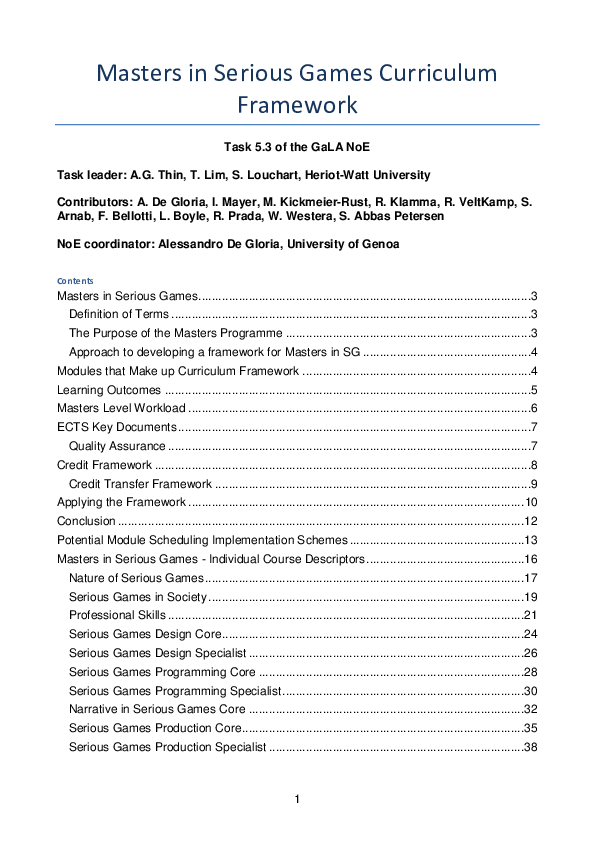 (PDF) Masters in Serious Games Curriculum Framework