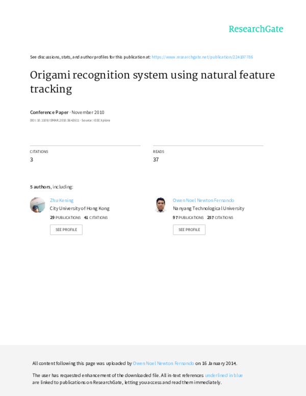 (PDF) Origami recognition system using natural feature tracking